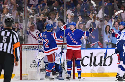 Kaapo Kakko #34, Filip Chytil #72, New York Rangers Mandatory Credit: Dennis Schneidler-USA TODAY Sports