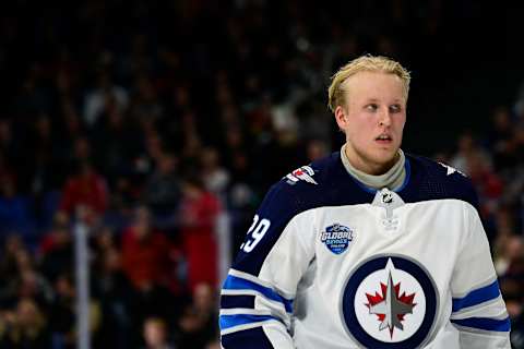 HELSINKI, FINLAND – NOVEMBER 01: Patrik Laine #29 of the Winnipeg Jets warms up before playing against the Florida Panthers in the 2018 NHL Global Series at Hartwall Arena on November 1, 2018 in Helsinki, Finland. (Photo by Patrick McDermott/NHLI via Getty Images)