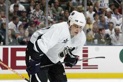 SUNRISE, FL – FEBRUARY 2: Sandis Ozolinsh #44 of the Eastern Conference All-Stars looks on against the Western Conference All-Stars during the 53rd NHL All-Star Game at the Office Depot Center on February 2, 2003 in Sunrise, Florida. The West won the game 6-5 in overtime/shootout. (Photo by Elsa/Getty Images/NHLI)