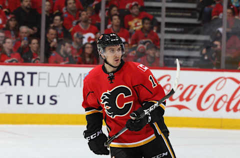 CALGARY, AB - APRIL 19: Mikael Backlund #11 of the Calgary Flames skates against the Anaheim Ducks during Game Four of the Western Conference First Round during the 2017 NHL Stanley Cup Playoffs on April 19, 2017 at the Scotiabank Saddledome in Calgary, Alberta, Canada. (Photo by Gerry Thomas/NHLI via Getty Images)"n