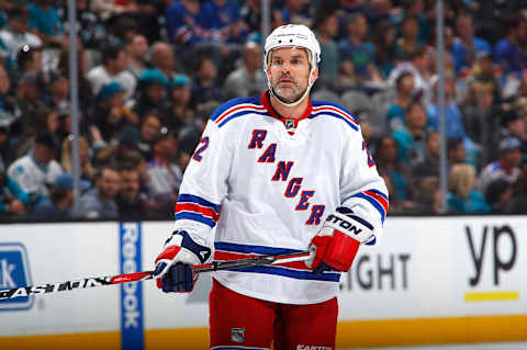 SAN JOSE, CA – MARCH 19: Dan Boyle #22 of the New York Rangers looks on during the game against the San Jose Sharks at SAP Center on March 19, 2016 in San Jose, California. (Photo by Rocky W. Widner/NHL/Getty Images)