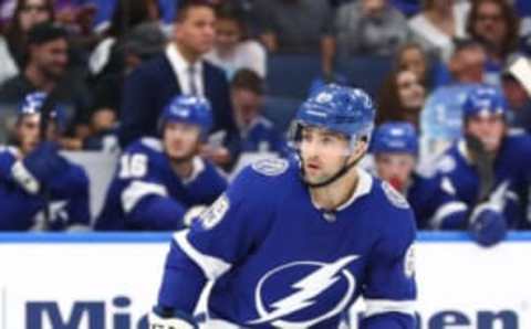 Sep 17, 2019; Tampa, FL, USA; Tampa Bay Lightning center Cory Conacher (89) during the second period at Amalie Arena. Mandatory Credit: Kim Klement-USA TODAY Sports