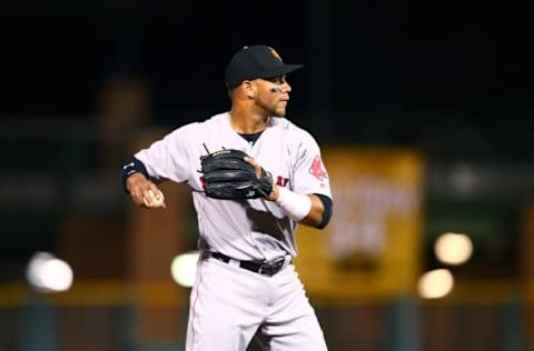 Oct 19, 2016; Scottsdale, AZ, USA; Surprise Saguaros third baseman Yoan Moncada of the Boston Red Sox during an Arizona Fall League game against the Scottsdale Scorpions at Scottsdale Stadium. Mandatory Credit: Mark J. Rebilas-USA TODAY Sports