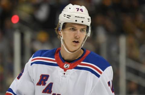 PITTSBURGH, PA – DECEMBER 20: Vitali Kravtsov #74 of the New York Rangers looks on in the third period during the game against the Pittsburgh Penguins at PPG PAINTS Arena on December 20, 2022, in Pittsburgh, Pennsylvania. (Photo by Justin Berl/Getty Images)