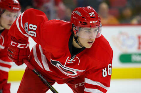 NHL Power Rankings: Carolina Hurricanes forward Teuvo Teravainen (86) gets ready for a face off against the Edmonton Oilers at PNC Arena. the Carolina Hurricanes defeated the Edmonton Oilers 2-1. Mandatory Credit: James Guillory-USA TODAY Sports