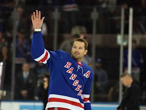 NEW YORK, NY – NOVEMBER 06: Prior to the game between the New York Rangers and the Columbus Blue Jackets, Rick Nash