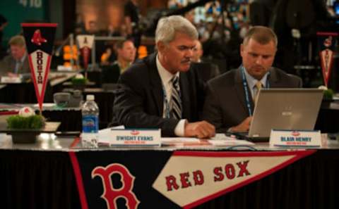 Dwight Evans (left). (Photo by Paige Calamari/MLB via Getty Images)