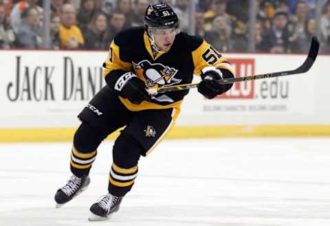 Vegas Golden Knights: Pittsburgh Penguins defenseman Derrick Pouliot (51) skates up ice against the Philadelphia Flyers during the first period at the CONSOL Energy Center. The Flyers won 4-1. Mandatory Credit: Charles LeClaire-USA TODAY Sports