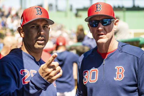 Alex Cora and bench coach Ron Roenicke of the Boston Red Sox (Photo by Billie Weiss/Boston Red Sox/Getty Images)