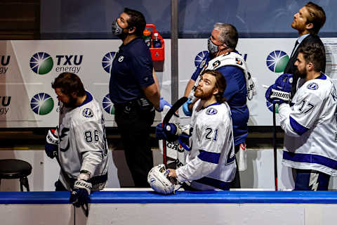 Brayden Point #21 of the Tampa Bay Lightning. (Photo by Bruce Bennett/Getty Images)