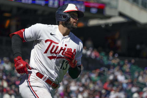 Apr 26, 2023; Minneapolis, Minnesota, USA; Minnesota Twins infielder Joey Gallo (13) rounds the bases after hitting a two-run home run against the New York Yankees during the sixth inning at Target Field. Mandatory Credit: Nick Wosika-USA TODAY Sports