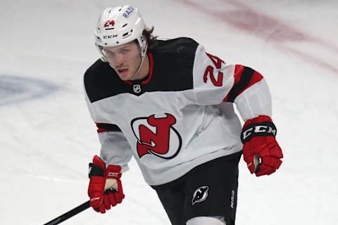 New Jersey Devils defenseman Ty Smith (24): Jean-Yves Ahern-USA TODAY Sports