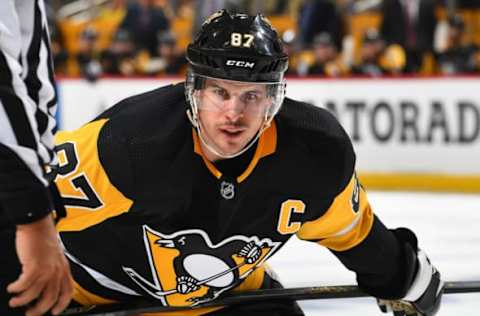 PITTSBURGH, PA – APRIL 16: Sidney Crosby #87 of the Pittsburgh Penguins skates against the New York Islanders in Game Four of the Eastern Conference First Round during the 2019 NHL Stanley Cup Playoffs at PPG Paints Arena on April 16, 2019 in Pittsburgh, Pennsylvania. (Photo by Joe Sargent/NHLI via Getty Images)