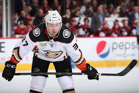 GLENDALE, ARIZONA – MARCH 14: Nick Ritchie #37 of the Anaheim Ducks during the third period of the NHL game against the Arizona Coyotes at Gila River Arena on March 14, 2019, in Glendale, Arizona. The Coyotes defeated the Ducks 6-1. (Photo by Christian Petersen/Getty Images)