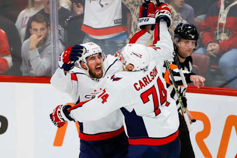 John Carlson, Erik Gustafsson, Washington Capitals Mandatory Credit: Sam Navarro-USA TODAY Sports