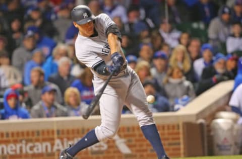 May 6, 2017; Chicago, IL, USA; New York Yankees right fielder Aaron Judge (99) at bat during the seventh inning against the Chicago Cubs at Wrigley Field. Mandatory Credit: Dennis Wierzbicki-USA TODAY Sports