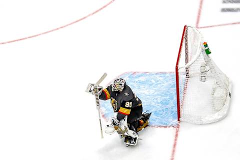 Robin Lehner #90 of the Vegas Golden Knights. (Photo by Bruce Bennett/Getty Images)