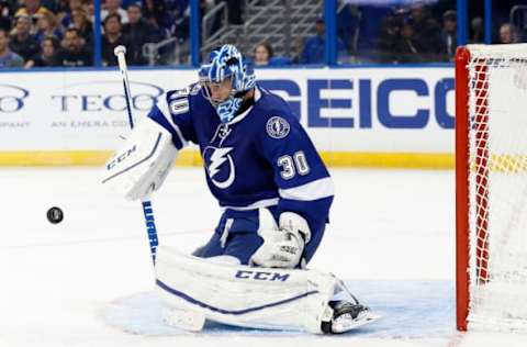 NHL Trade Deadline: Tampa Bay Lightning goalie Ben Bishop (30) makes a save against the Boston Bruins during the third period at Amalie Arena.Boston Bruins defeats the Tampa Bay Lightning 4-3. Mandatory Credit: Kim Klement-USA TODAY Sports