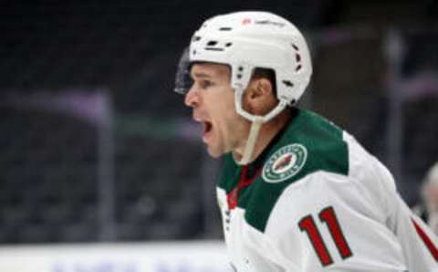 ANAHEIM, CALIFORNIA – JANUARY 18: Zach Parise #11 of the Minnesota Wild looks on during the first period of a game against the Anaheim Ducks at Honda Center on January 18, 2021 in Anaheim, California. (Photo by Sean M. Haffey/Getty Images)