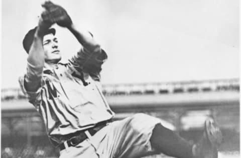 NEW YORK, NEW YORK – 1907: Christy Mathewson in full wind up. Louis Van Oeyen made a number of trips to New York to photograph Mathewson. (Photo by Louis Van Oeyen/Western Reserve Historical Society/Getty Images)