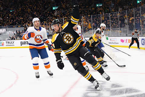 BOSTON, MASSACHUSETTS – MAY 31: Charlie Coyle #13 of the Boston Bruins celebrates his goal against the New York Islanders at 2:38 of the first period in Game Two of the Second Round of the 2021 Stanley Cup Playoffs at the TD Garden on May 31, 2021 in Boston, Massachusetts. (Photo by Bruce Bennett/Getty Images)