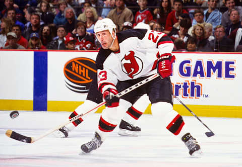 Unknown Date, 1998; East Rutherford, NJ, USA; FILE PHOTO; New Jersey Devils left wing Dave Andreychuk (23) in action against the Boston Bruins at Continental Airlines Arena. Mandatory Credit: Lou Capozzola-USA TODAY NETWORK