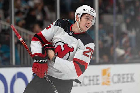 New Jersey Devils left wing Nolan Foote (25): Stan Szeto-USA TODAY Sports