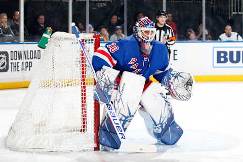 NEW YORK, NY – FEBRUARY 03: Henrik Lundqvist #30 of the New York Rangers tends the net against the Dallas Stars at Madison Square Garden on February 3, 2020 in New York City. (Photo by Jared Silber/NHLI via Getty Images)