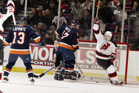 Right wing Jiri Bicek #9 of the New Jersey Devils. (Photo by Al Bello/Getty Images/NHLI)