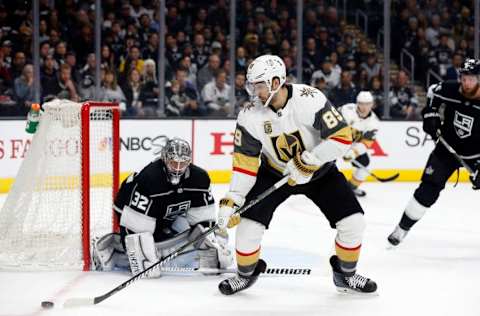 LOS ANGELES, CA – DECEMBER 28: Vegas Golden Knights Right Wing Alex Tuch (89) attempts a shot on goal against Los Angeles Kings Goalie Jonathan Quick (32) during the game on December 28, 2017, at the Staples Center in Los Angeles, CA. (Photo by Adam Davis/Icon Sportswire via Getty Images)