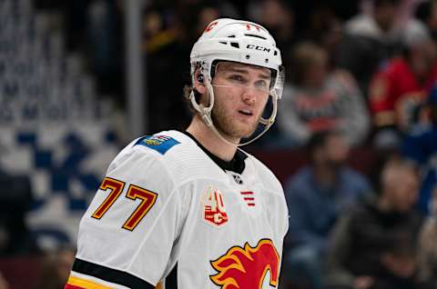 Mark Jankowski #77 of the Calgary Flames (Photo by Rich Lam/Getty Images)