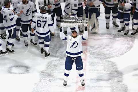 Alexander Volkov #92 of the Tampa Bay Lightning. (Photo by Bruce Bennett/Getty Images)