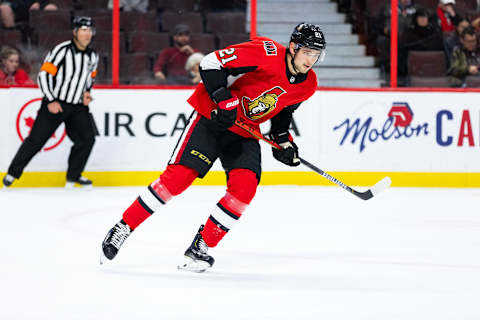 Logan Brown (21), Ottawa Senators (Photo by Richard A. Whittaker/Icon Sportswire via Getty Images)