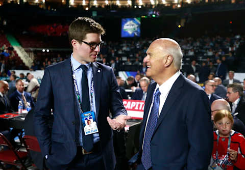 VANCOUVER, BRITISH COLUMBIA – JUNE 22: Kyle Dubas  (Photo by Jeff Vinnick/NHLI via Getty Images)