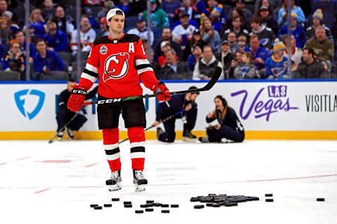 New Jersey Devils forward Nico Hischier (13): (Aaron Doster-USA TODAY Sports)