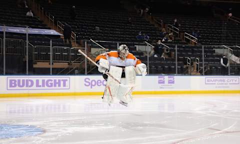 Carter Hart #79 of the Philadelphia Flyers. (Photo by Bruce Bennett/Getty Images)