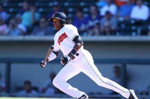 Oct 18, 2016; Mesa, AZ, USA; Mesa Solar Sox outfielder Greg Allen of the Cleveland Indians against the Scottsdale Scorpions during an Arizona Fall League game at Sloan Field. Mandatory Credit: Mark J. Rebilas-USA TODAY Sports