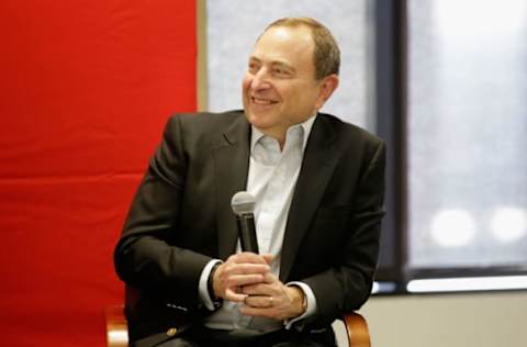 DALLAS, TX: NHL commissioner Gary Bettman attends the Coffee with the Commissioner event at the Dallas Regional Chamber Conference Center as part of the 2018 NHL Entry Draft on June 22, 2018. (Photo by Tim Heitman/NHLI via Getty Images)