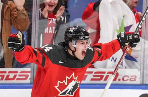 BUFFALO, NY – JANUARY 04: Anaheim Ducks draft pick Maxime Comtois at 2018 WJC.