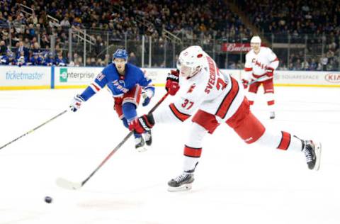 Andrei Svechnikov #37 of the Carolina Hurricanes (Photo by Jared Silber/NHLI via Getty Images)