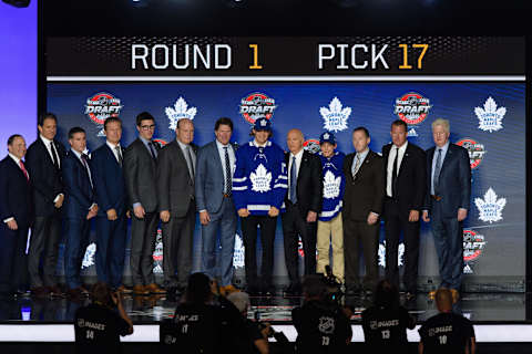 CHICAGO, IL – JUNE 23: The Toronto Maple Leafs select defenseman Timothy Liljegren with the 17th pick in the first round of the 2017 NHL Draft on June 23, 2017, at the United Center in Chicago, IL. (Photo by Daniel Bartel/Icon Sportswire via Getty Images)