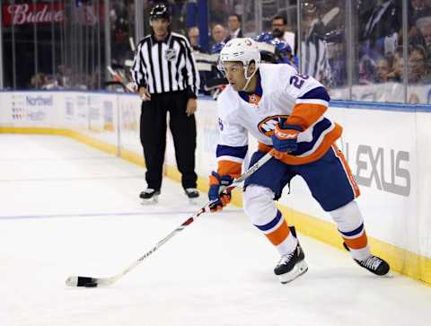 NEW YORK, NEW YORK – SEPTEMBER 24: Joshua Ho-Sang #26 of the New York Islanders  . (Photo by Bruce Bennett/Getty Images)