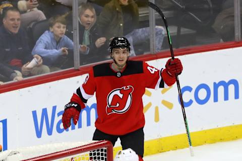 New Jersey Devils left wing Brett Seney (43): (Ed Mulholland-USA TODAY Sports)