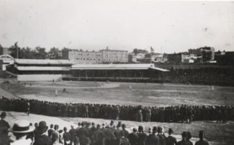 The scene at a Decoration Day 1887 game between the St. Louis Browns and Brooklyn in Brooklyn. (Photo Reproduction by Transcendental Graphics/Getty Images)