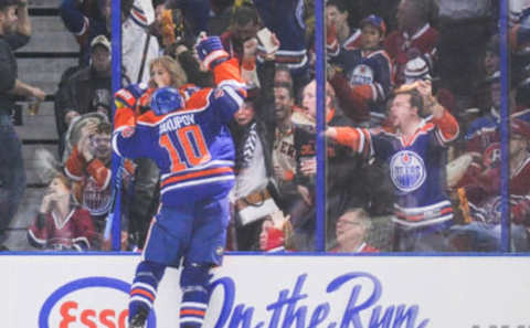 EDMONTON, AB – OCTOBER 27: Nail Yakupov #10 of the Edmonton Oilers celebrates after scoring his team’s second goal against the Montreal Canadiens during an NHL game at Rexall Place on October 27, 2014 in Edmonton, Alberta, Canada. (Photo by Derek Leung/Getty Images)