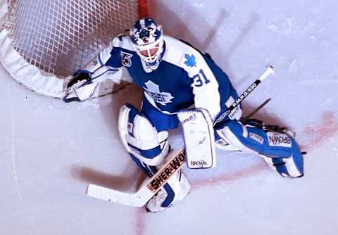 TORONTO, ON – FEBRUARY 25: Grant Fuhr #31 of the Toronto Maple Leafs   (Photo by Graig Abel/Getty Images)