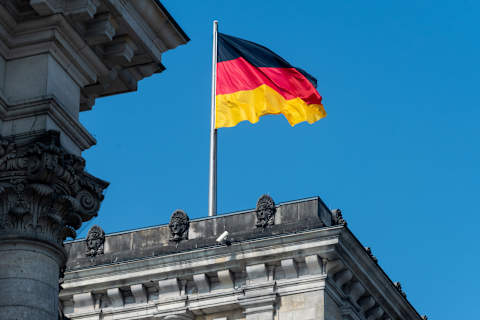 BERLIN, GERMANY – MARCH 23: A German flag flying over The Reichstag on March 23, 2019, in Berlin, Germany. (Photo by Andrew Hasson/Getty Images)