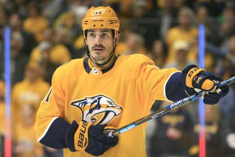 NASHVILLE, TN – APRIL 20: Nashville Predators center Brian Boyle (11) is shown during Game Five of Round One of the Stanley Cup Playoffs between the Nashville Predators and Dallas Stars, held on April 20, 2019, at Bridgestone Arena in Nashville, Tennessee. (Photo by Danny Murphy/Icon Sportswire via Getty Images)