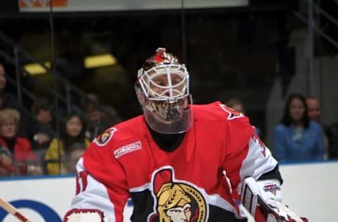 TORONTO, ON – DECEMBER 13: Ron Tugnutt #31 of the Ottawa Senators skates against the Toronto Maple Leafs during NHL game action on December 13, 1999 at Air Canada Centre in Toronto, Ontario, Canada. (Photo by Graig Abel/Getty Images)