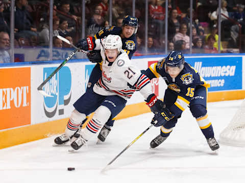 Christian Kyrou #15 of the Erie Otters. (Photo by Chris Tanouye/Getty Images)